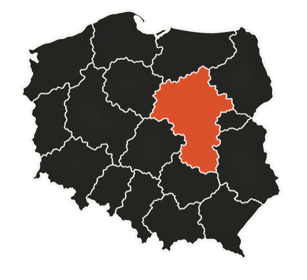Mapa całej Polski z zaznaczonym województwem mazowieckim